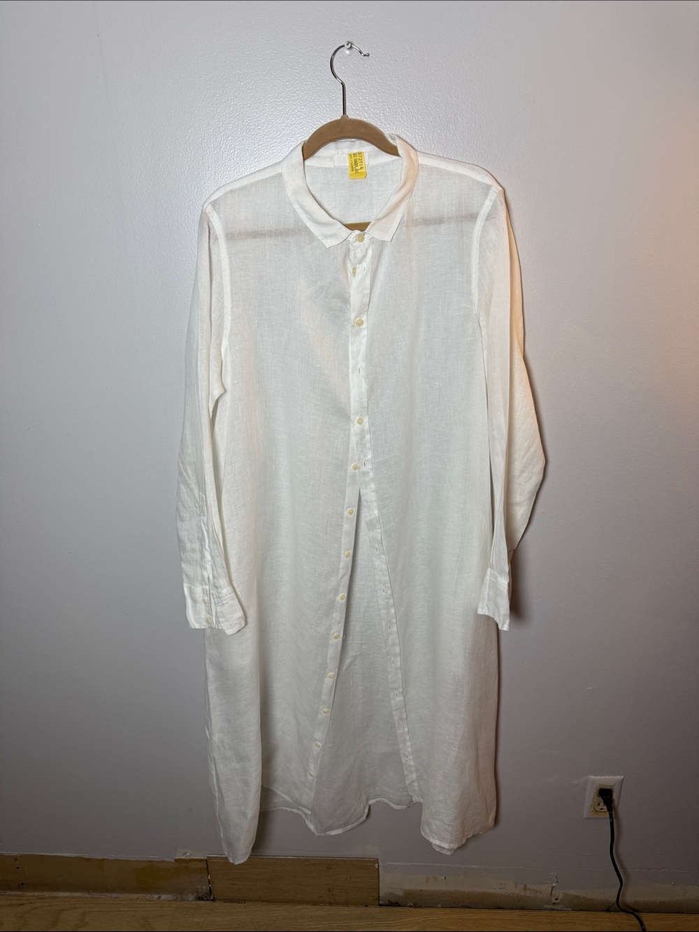 CP Shades Women's Lightweight White Longline Button-Up Shirt Dress Large